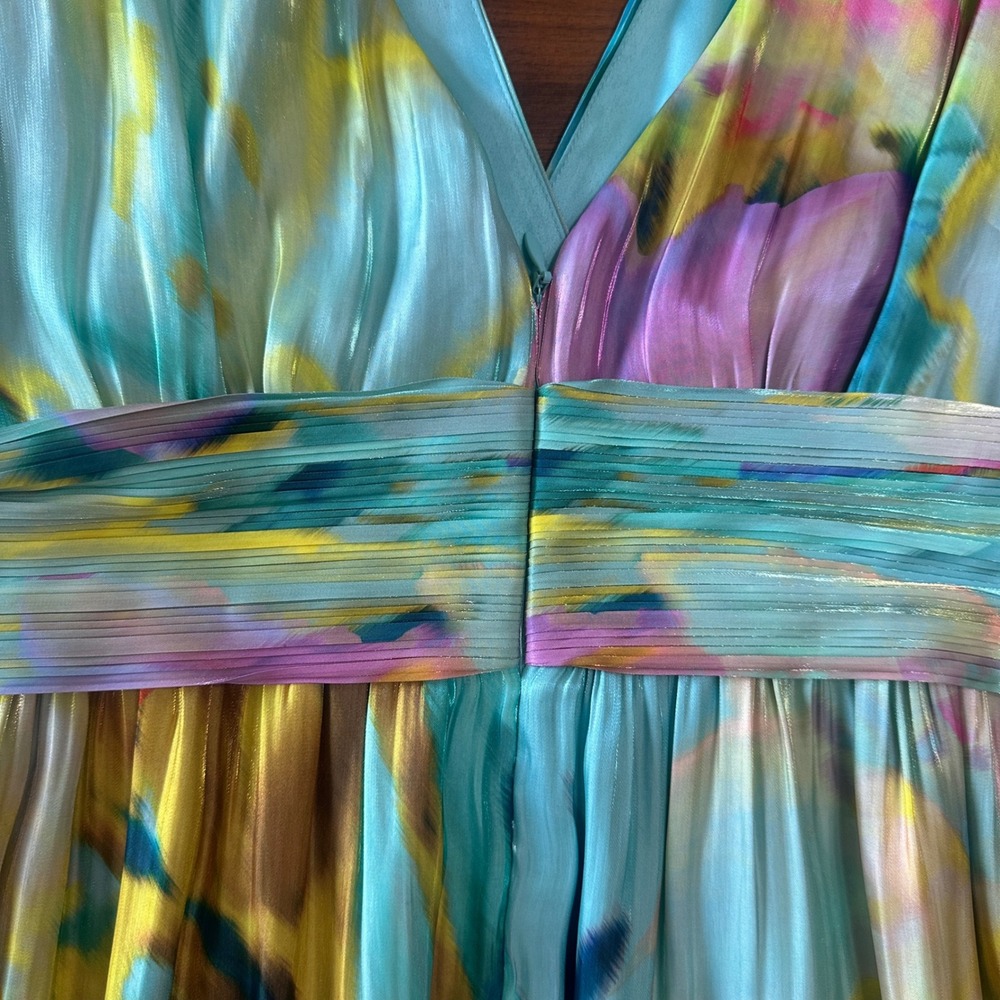 Kobi Halperin Britt Maxi Dress 8 Capri Multi Pleated Metallic Watercolor NWT - Picture 9 of 15